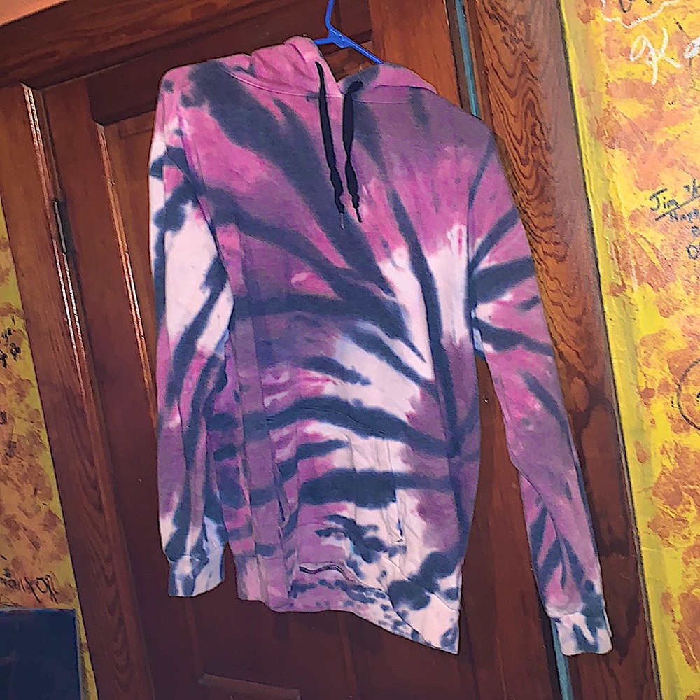 Purple pink black and white tie dye hoodie sweatshirt.